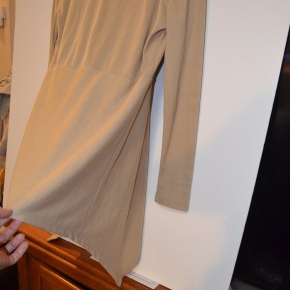 DRESSFO Cream Knit Collar Bottom Edge Faux Leather Fasten Long Sleeves  Wrap S - Picture 6 of 6